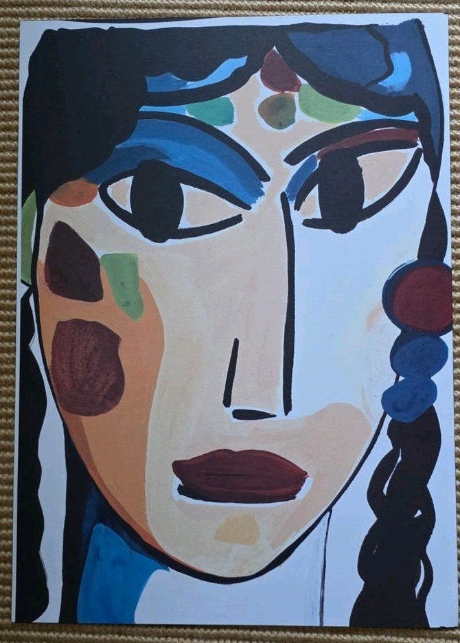 Modern Portret Schilderij reproductie - Levendige Kleuren, Ophalen, Papier/karton, Acrylverf, Portret