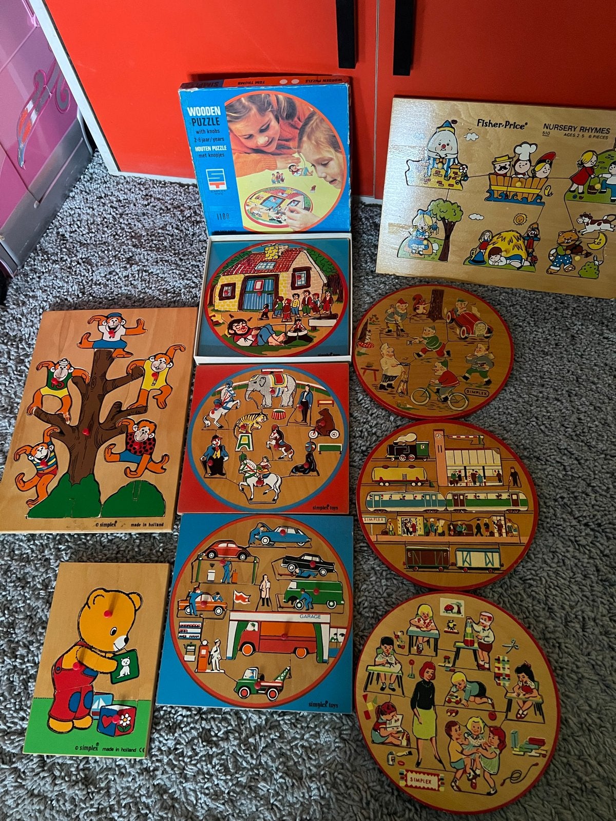 Vintage Simplex Toys en Fisher-Price Houten Puzzels, Ophalen of Verzenden, Gebruikt
