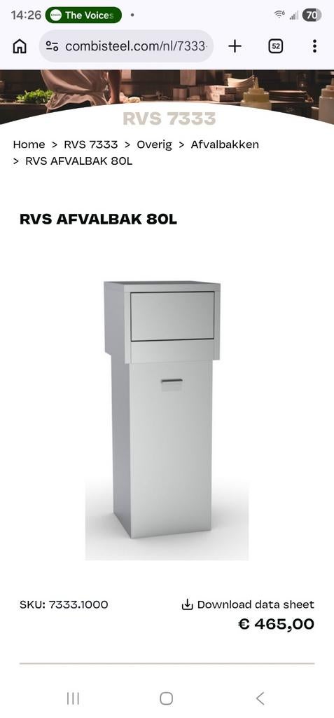 RVS professionele horeca prullenbak, 40 liter of meer, Ophalen, Nieuw, Rvs