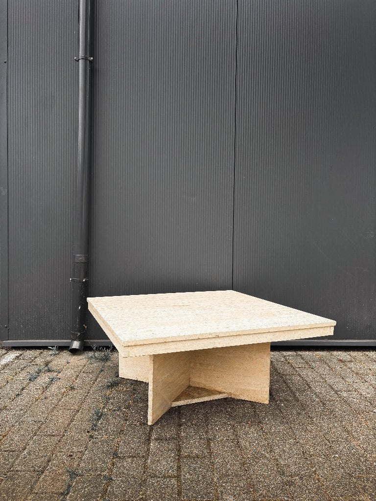 Vintage travertin salontafel - 90x90cm, Ophalen, Gebruikt, 50 tot 100 cm, Vierkant