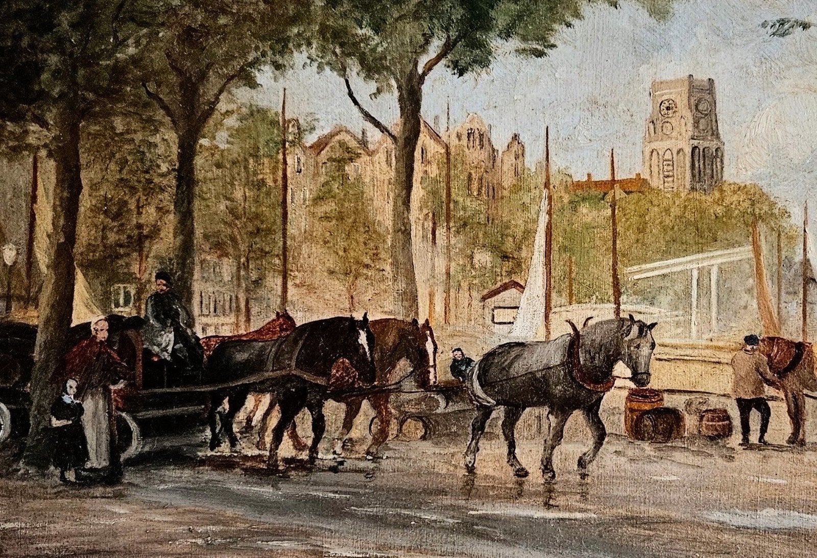 SchilderijGeldersekade Rotterdam met Laurenskerk (vóór 1940), Antiek en Kunst, Kunst | Schilderijen | Klassiek, Ophalen, Paneel