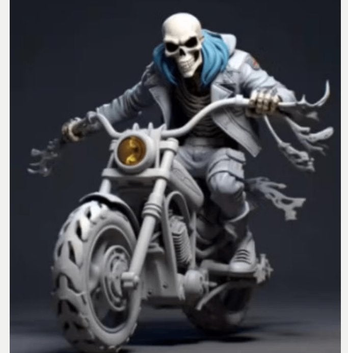 Prachtig beeldje Skelet stoere biker (15cm)