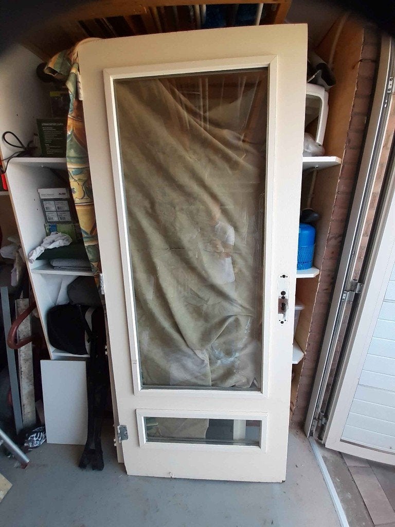 Hardhouten Buiten (achter)deur met Thermobel glas, Ophalen, Gebruikt, 80 tot 100 cm, Buitendeur