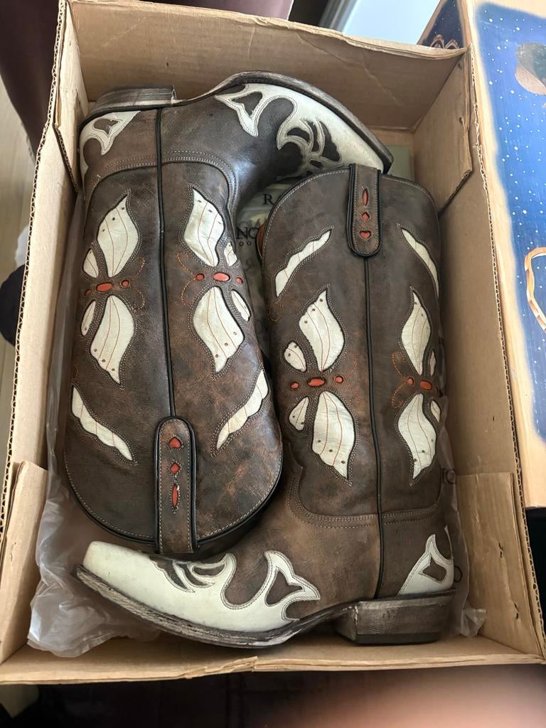 Stijlvolle Cowboy Laarzen - Bruin met Crème Details, Ophalen of Verzenden, Zo goed als nieuw, Bruin, Hoge laarzen