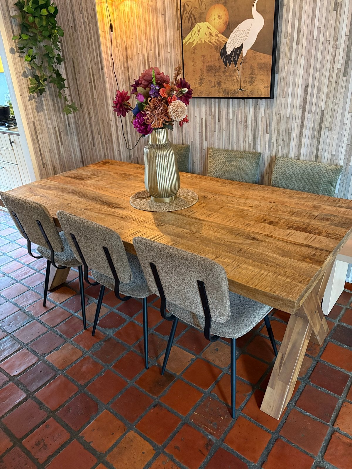 Grote Mangohouten Eettafel - 200x100x77cm, Ophalen, 100 tot 150 cm, Zo goed als nieuw, Vijf personen of meer