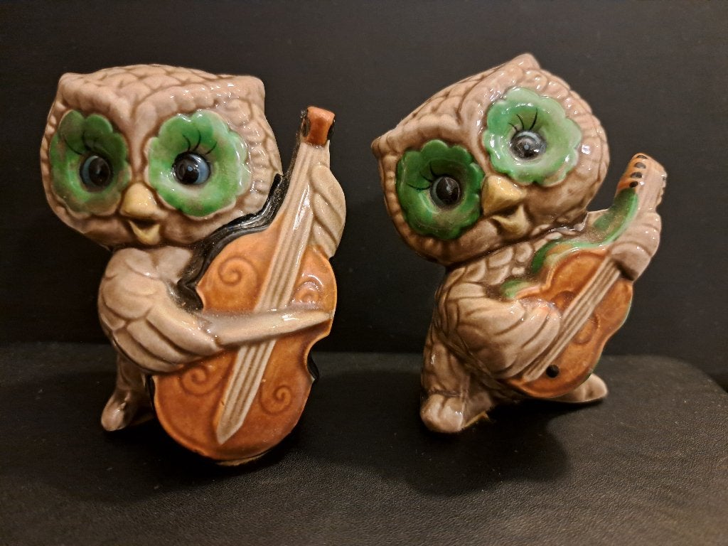 Uilen beeldjes met muziekinstrumenten - Vintage, Verzamelen, Ophalen of Verzenden, Gebruikt, Dier