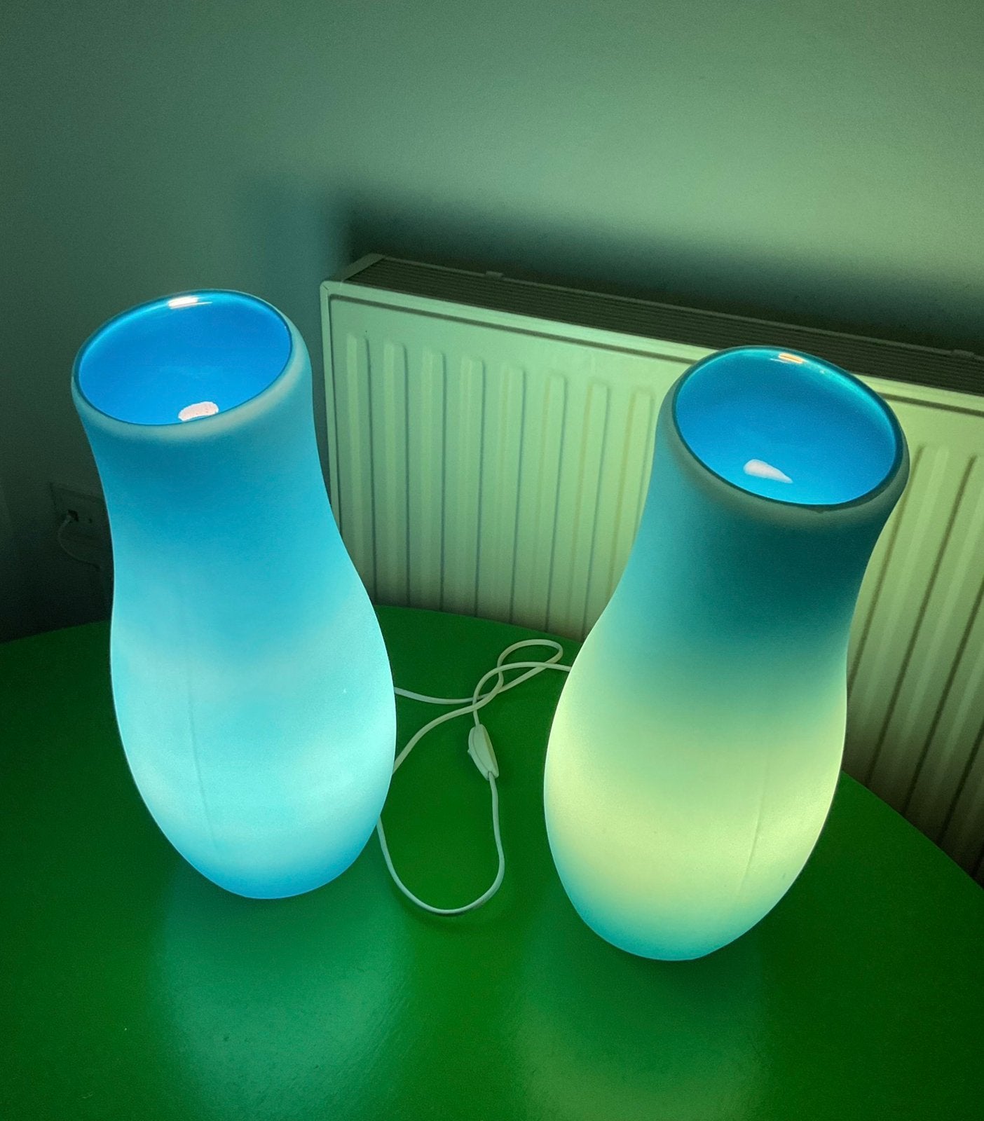 2x Ikea Mylonit XL lamp blauw, Blauw, 41 cm, Met schakelaar, Gebruikt