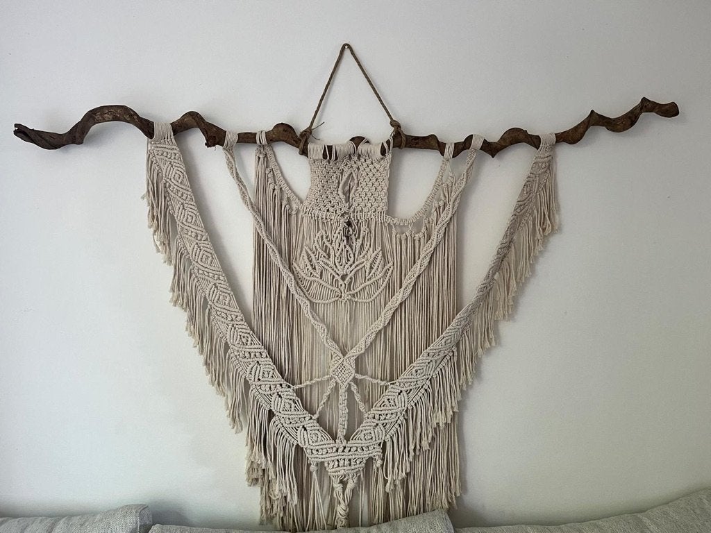 Macramé Lotus Liaan en Amethist, Gebruikt, Boho, 183 cm, 200 cm