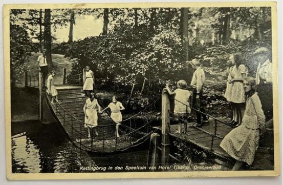 Oude Briefkaart Oranjewoud - Speeltuin Hotel Tjaarda (1937), Verzamelen, Ophalen of Verzenden, 1920 tot 1940, Gelopen, Friesland