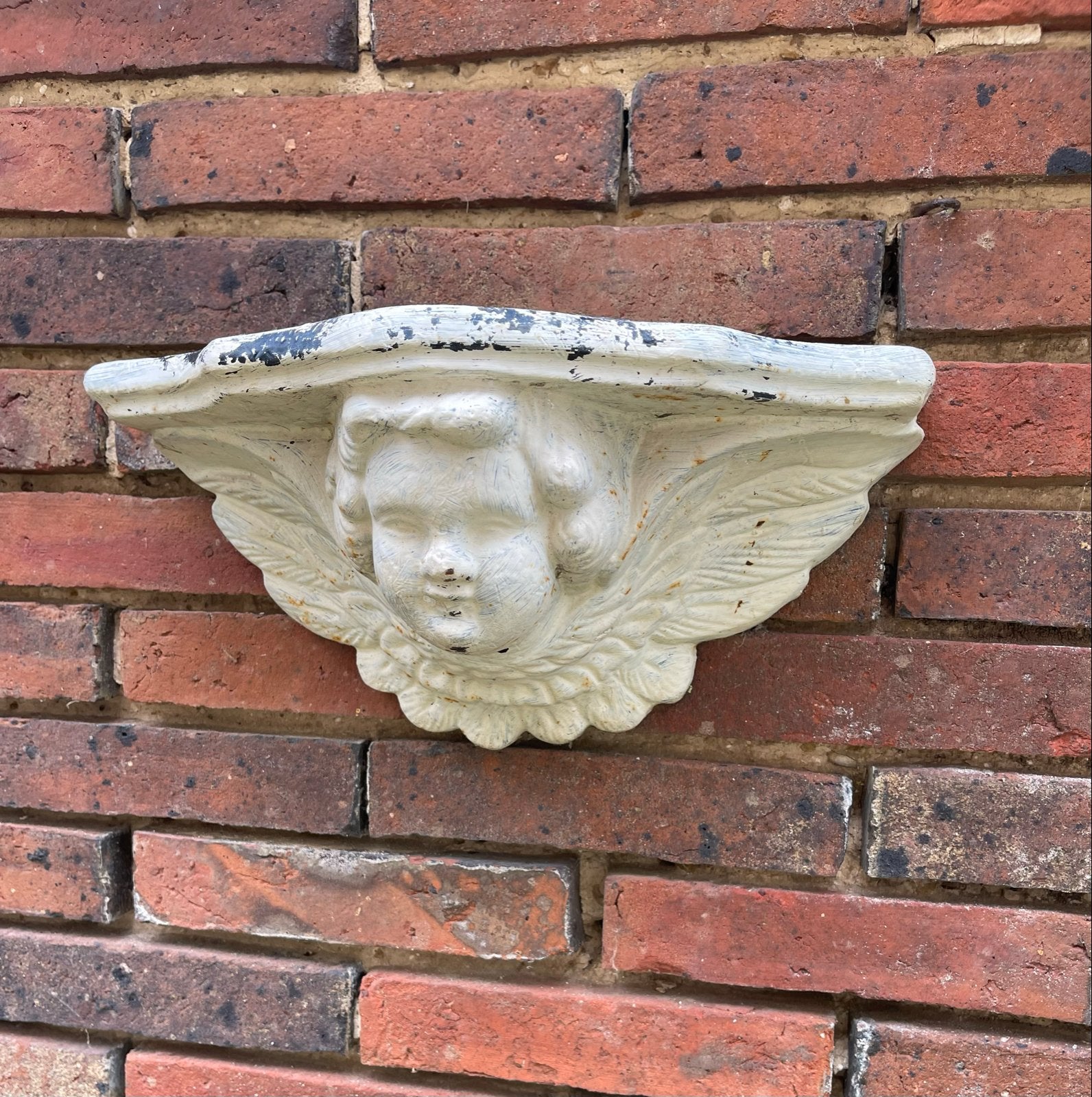 2 Gietijzeren Hangpotten met Engelenhoofd, Gebruikt, Minder dan 30 cm, Balkon, Minder dan 60 cm