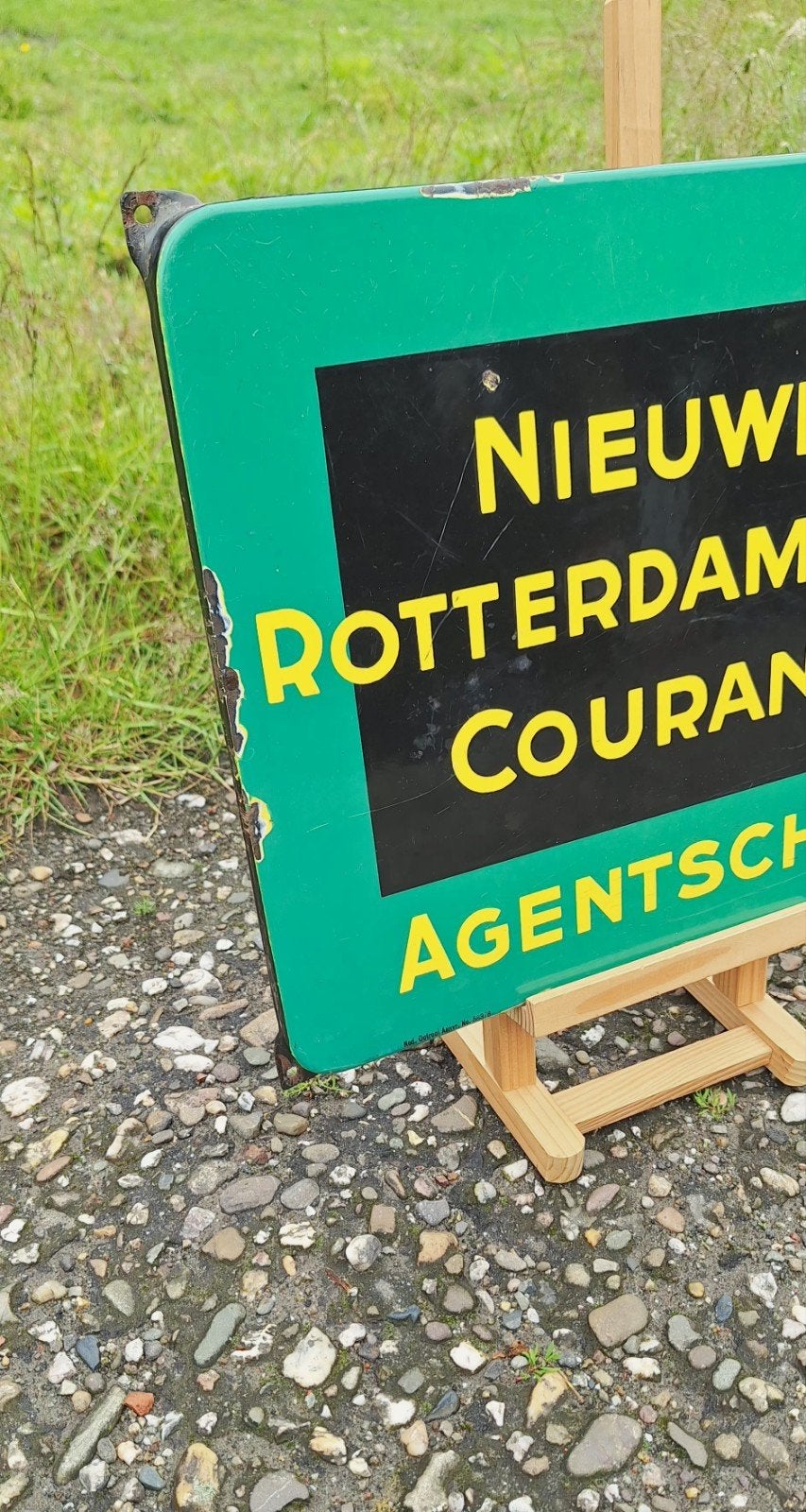 Emaille reclamebord Agentschap Nieuwe Rotterdamsche Courant., Verzamelen, Merken en Reclamevoorwerpen, Reclamebord, Gebruikt, .