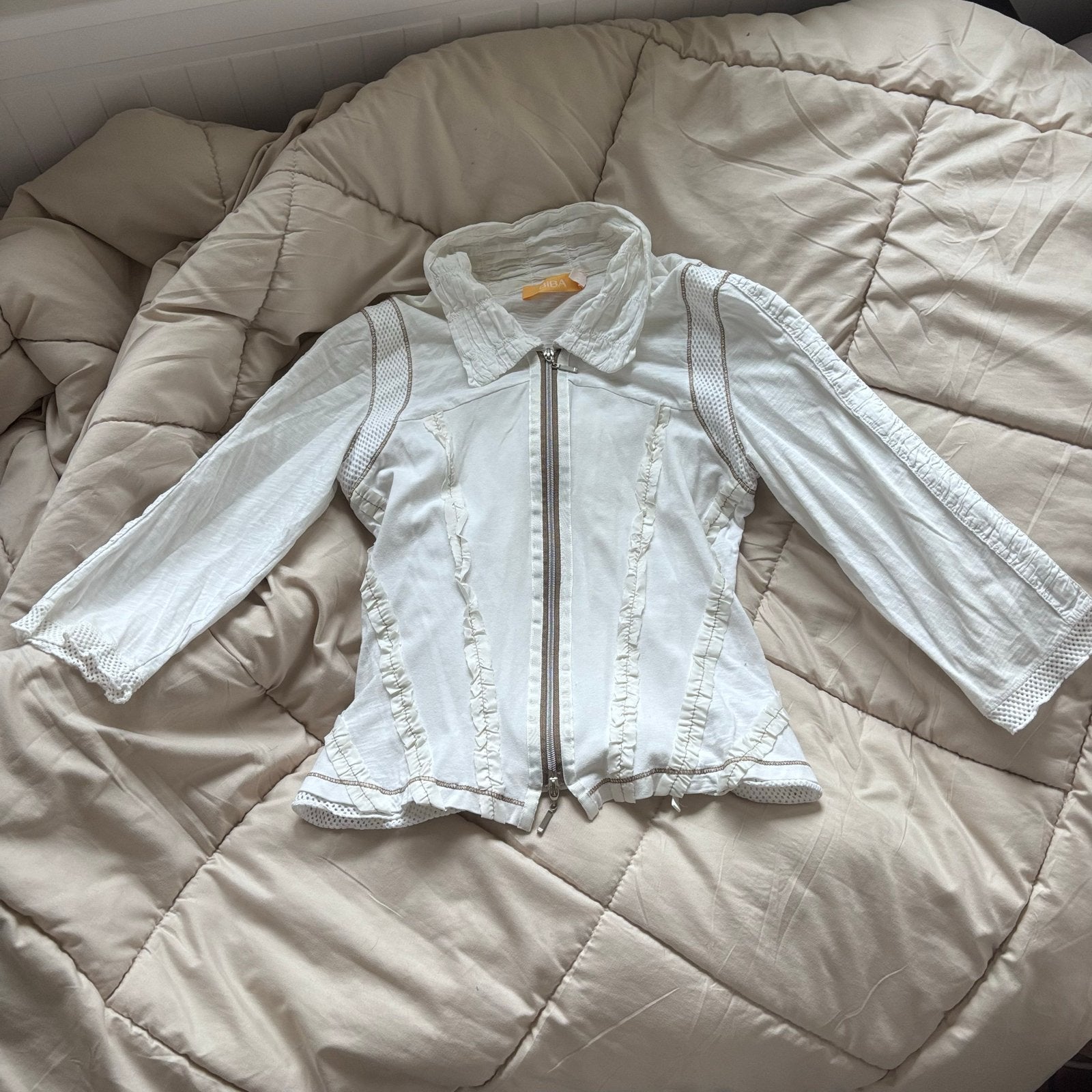 Vintage witte top met rits - Maat XS, Ophalen of Verzenden, Gedragen, Maat 34 (XS) of kleiner, Wit