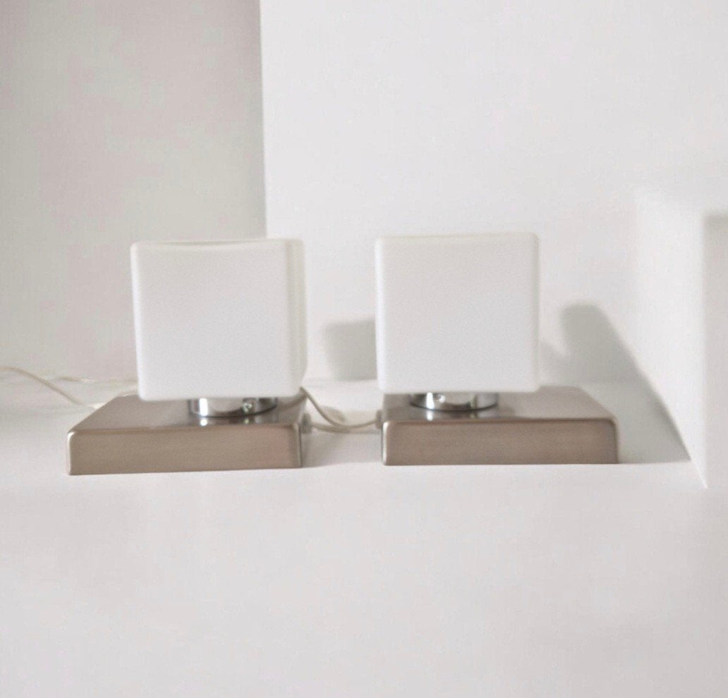 2 vintage cube nachtlampje bed lamp lampen touch, Glas, Gemerkt, Ophalen of Verzenden, Lamp