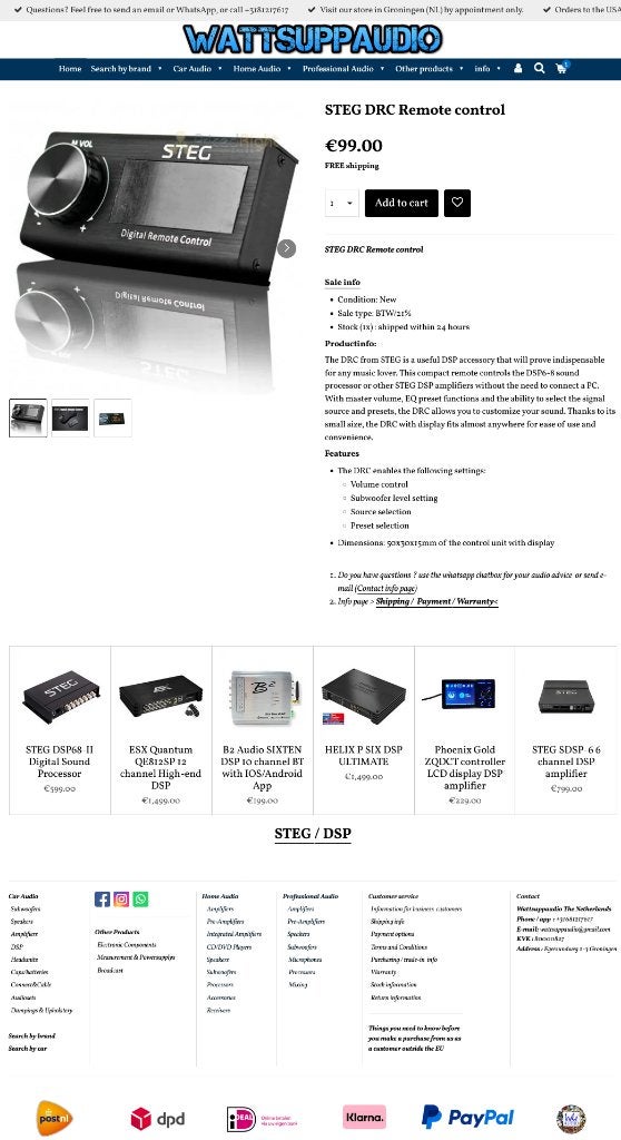 STEG DRC Remote control, Auto diversen, Autospeakers, Hifi-Focus, Aalsmeerderweg 173 1432 CL, Aalsmeer, Nieuw, Ophalen of Verzenden