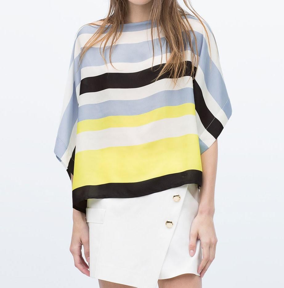 Zara gestreepte blauw gele blouse bloes top kimonomouwen S, Blauw, Zara, Nieuw, Ophalen of Verzenden