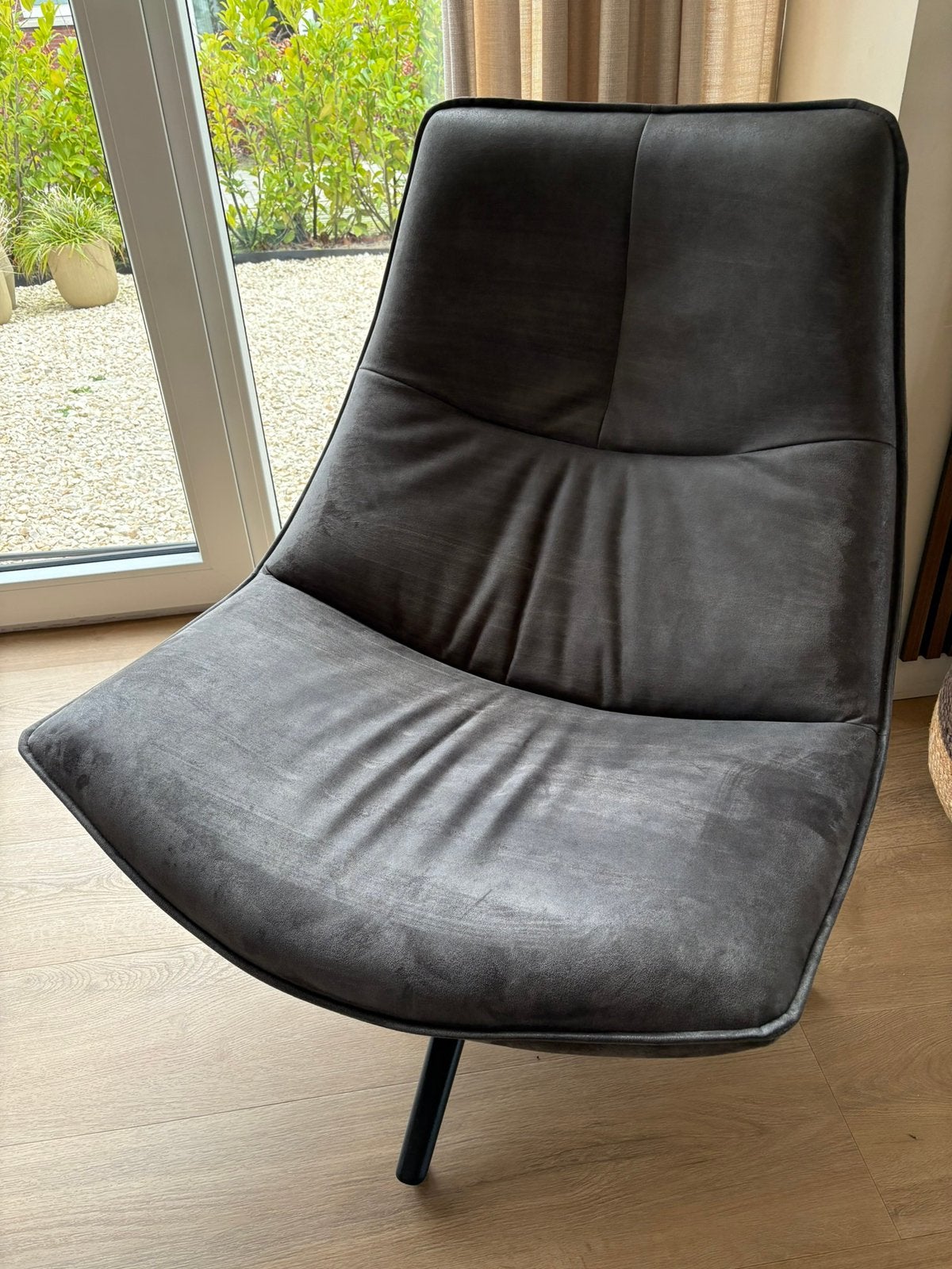 Draaifauteuil antraciet leer, Ophalen, Zo goed als nieuw, 50 tot 75 cm, Leer