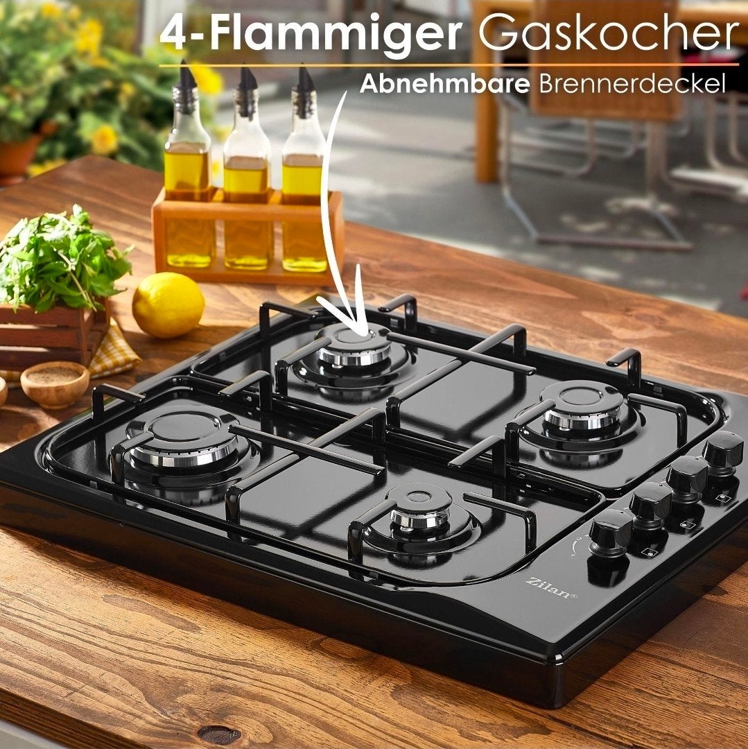 Zilan ZLN-1518 Gasfornuis met 4 branders, zwart, Ophalen, Nieuw, 4 kookzones, Gas