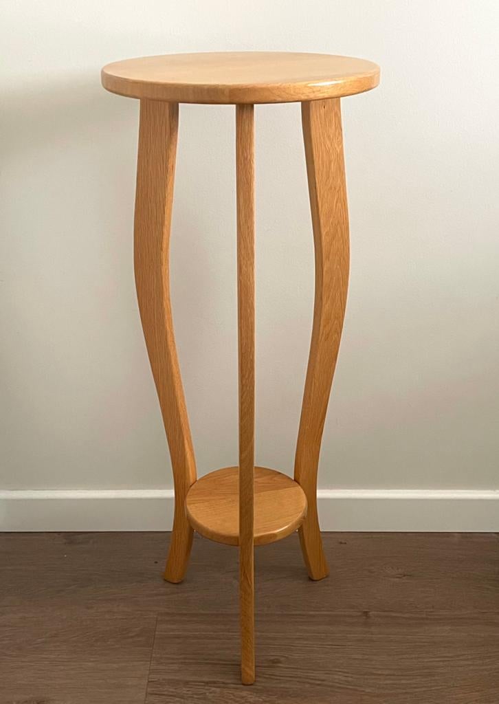 Hoge Vintage Plantentafel Bijzettafel Eiken-Hout Rond ZGAN, Huis en Inrichting, Tafels | Bijzettafels, Ophalen, Minder dan 55 cm