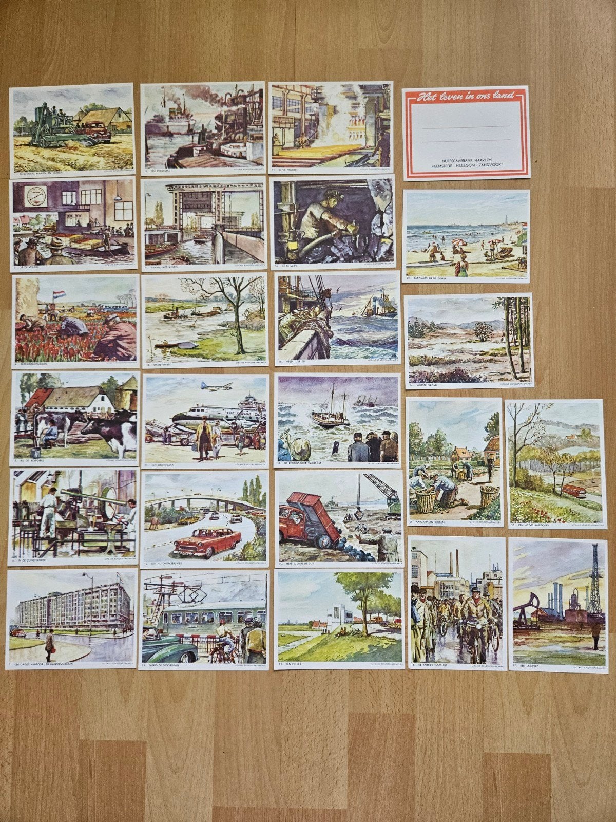 24 plaatjes Het leven in ons land, Nutsspaarbank ca.1960, Ophalen of Verzenden, Zo goed als nieuw, Papier of Karton