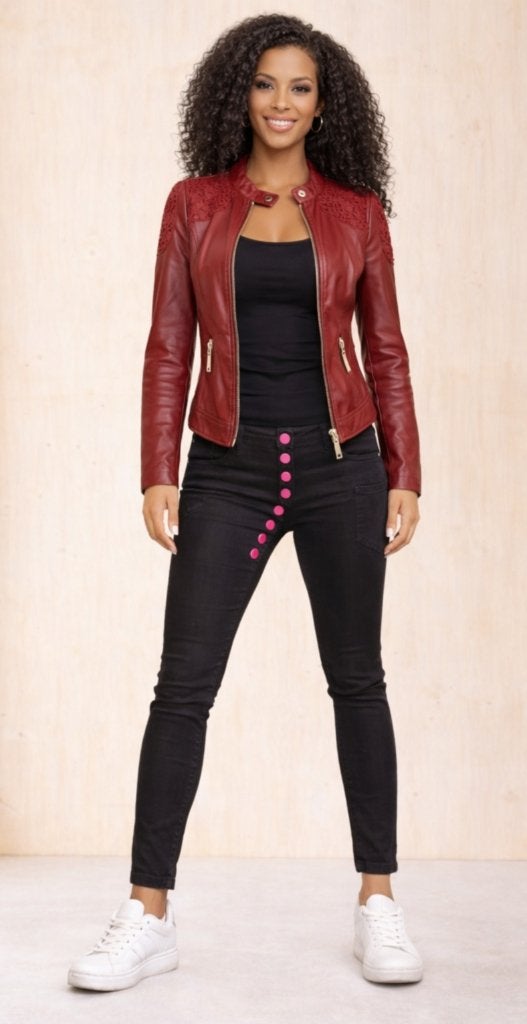 NIEUW dames tussenjas imitatieleer bikerjack bordeaux maat L, Maat 38/40 (M), Ganeder, Nieuw, Ophalen of Verzenden
