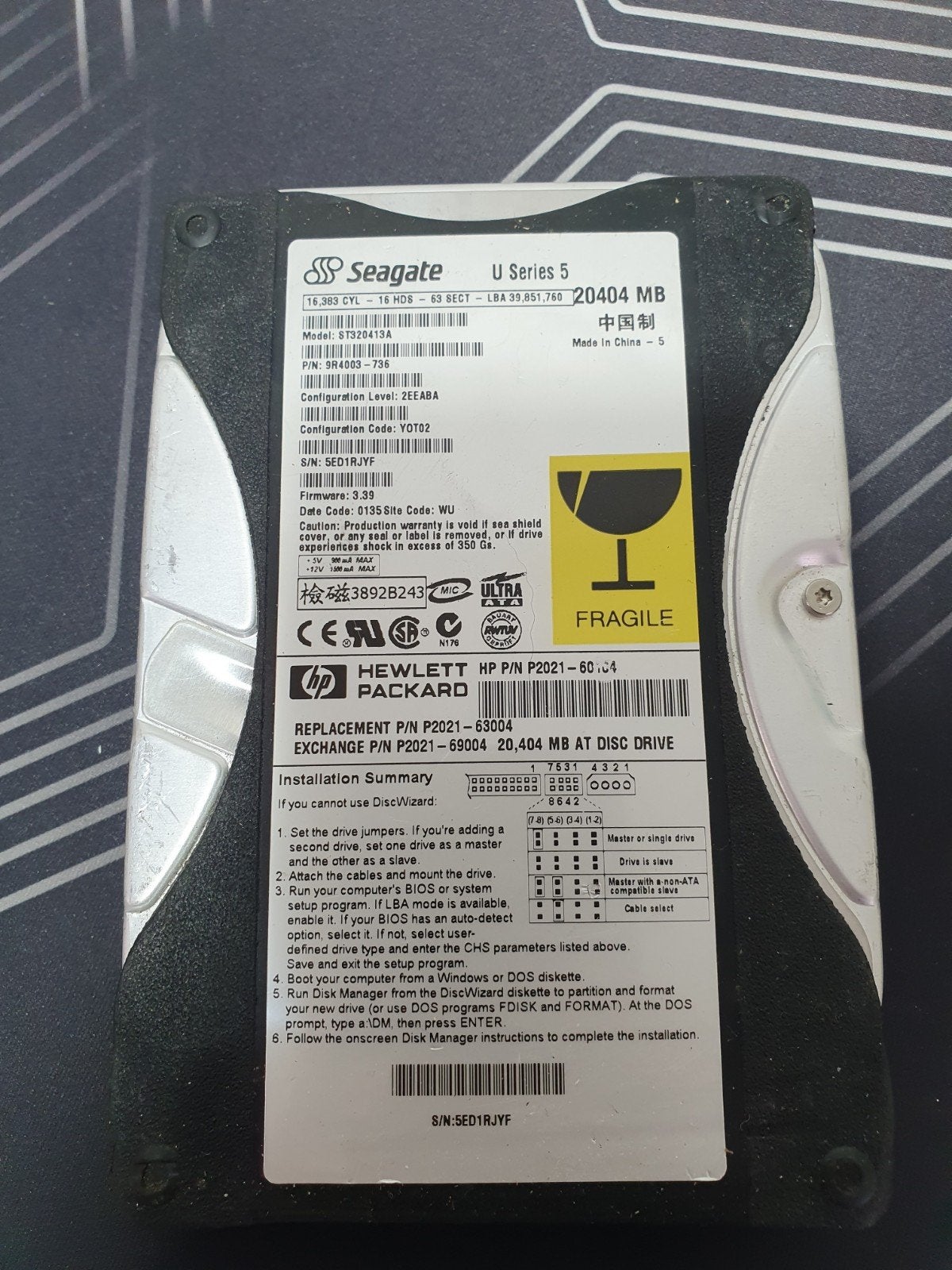 Seagate U Series 5 20GB harde schijf – 3.5" IDE (PATA), Intern, Gebruikt, 20 GB, .