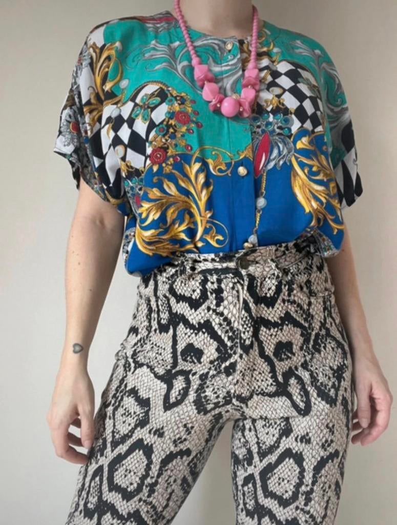 Vintage blouse met print, 40. Paisley barok chain statement, Maat 38/40 (M), Overige kleuren, Verzenden, Vintage