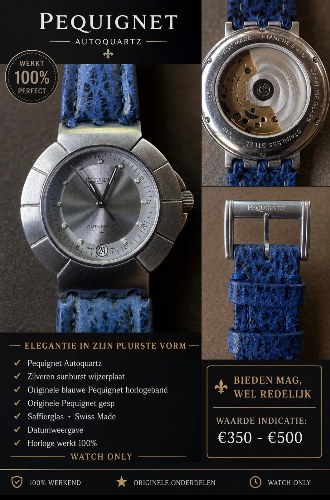 PEQUIGNET AUTOQUARTZ, Ophalen of Verzenden, Gebruikt