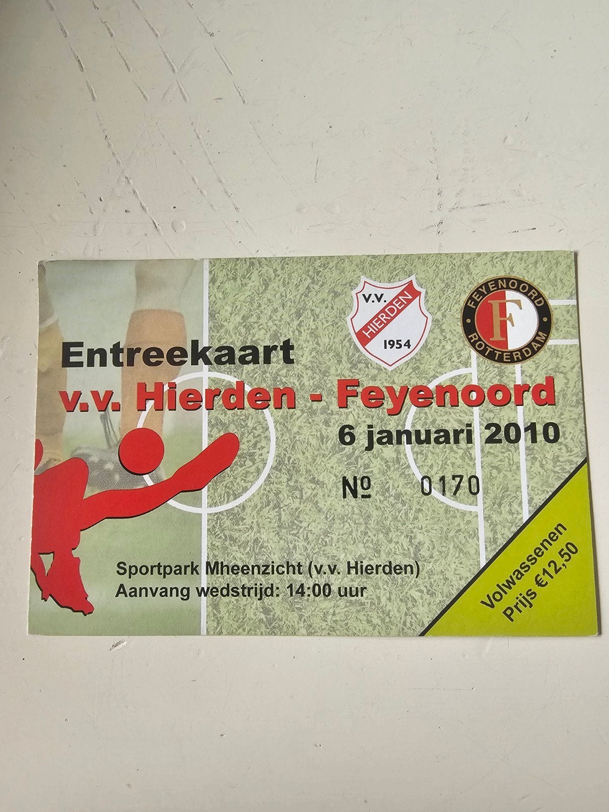 kaartje v.v.hierden-feyenoord 6 januari 2010, Verzenden, Feyenoord, Poster, Plaatje of Sticker