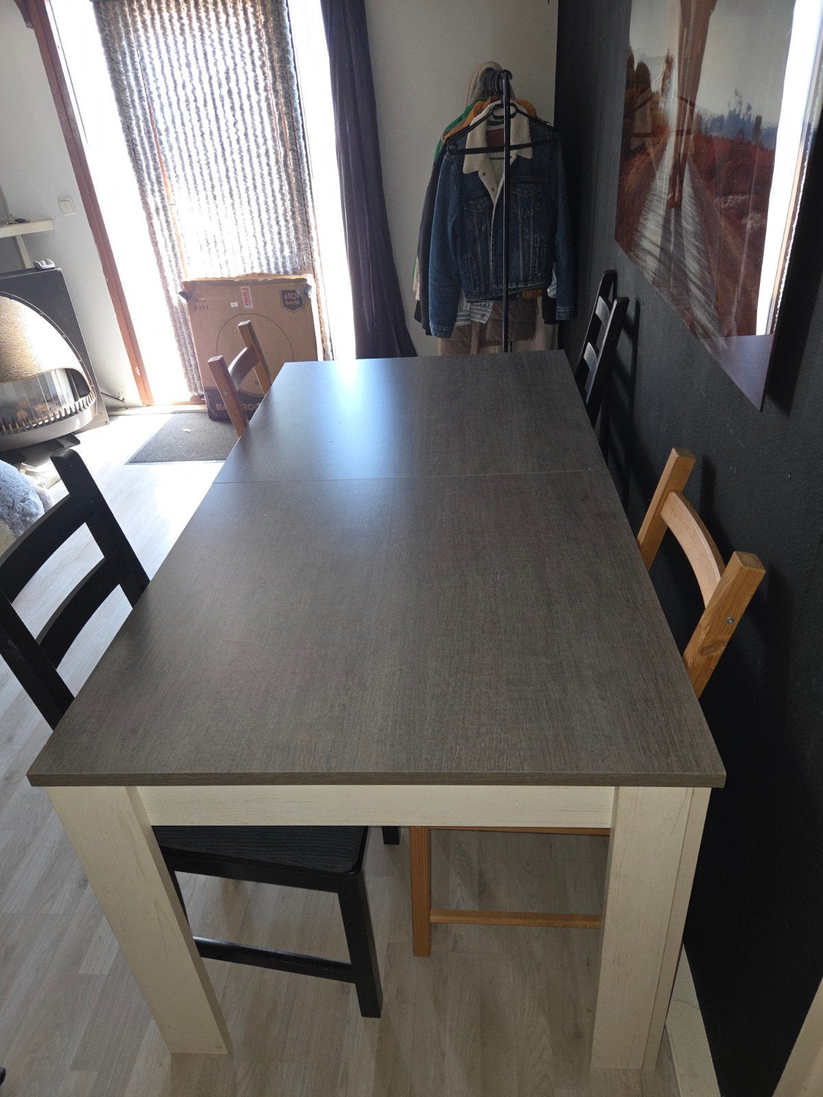 Eettafel met verlengstuk en 4 stoelen, Huis en Inrichting, Gebruikt, 50 tot 100 cm, 150 tot 200 cm, Ophalen of Verzenden