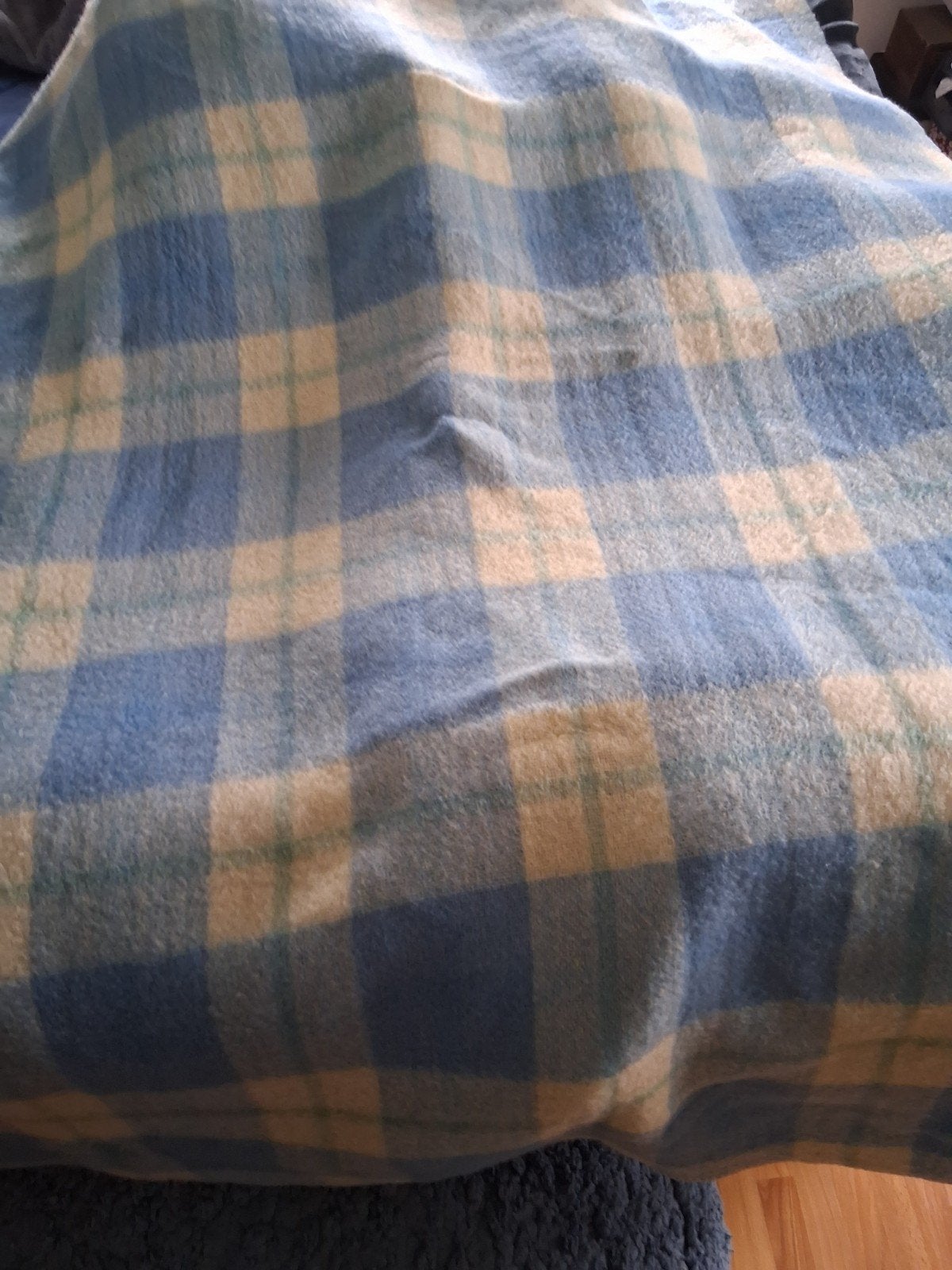 Vintage geruite deken + - 1.60 × 2.20, Gebruikt, 100 tot 150 cm, Blauw, Ophalen of Verzenden