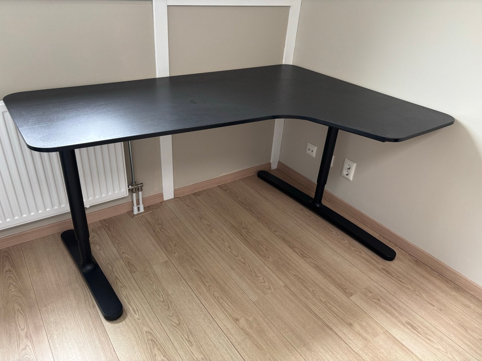Zwart hoekbureau, Huis en Inrichting, Bureaus, Ophalen, Zwart, Gebruikt, Spaanplaat of MDF