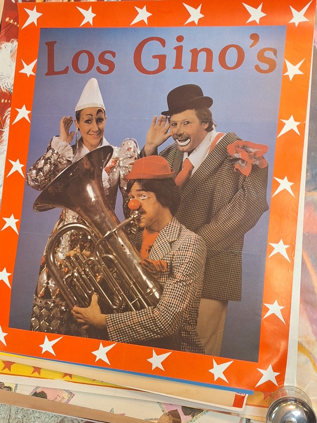Vintage Circus Poster 'Los Gino's' - Clowns en Muziek, Verzamelen, Ophalen of Verzenden, Gebruikt, A1 t/m A3