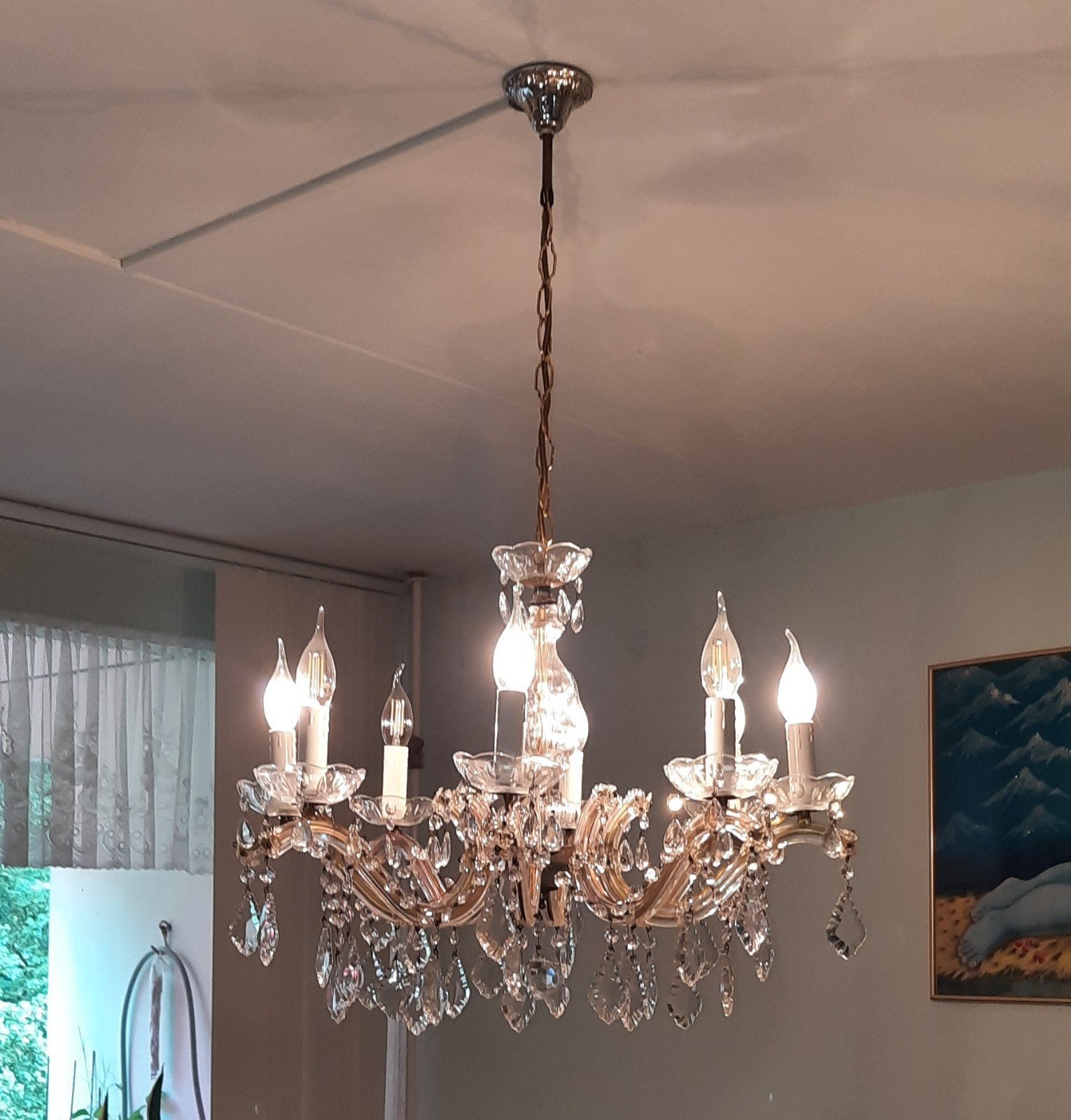 Elegante vintage kroonluchter (8-lichts), Ophalen, Zo goed als nieuw