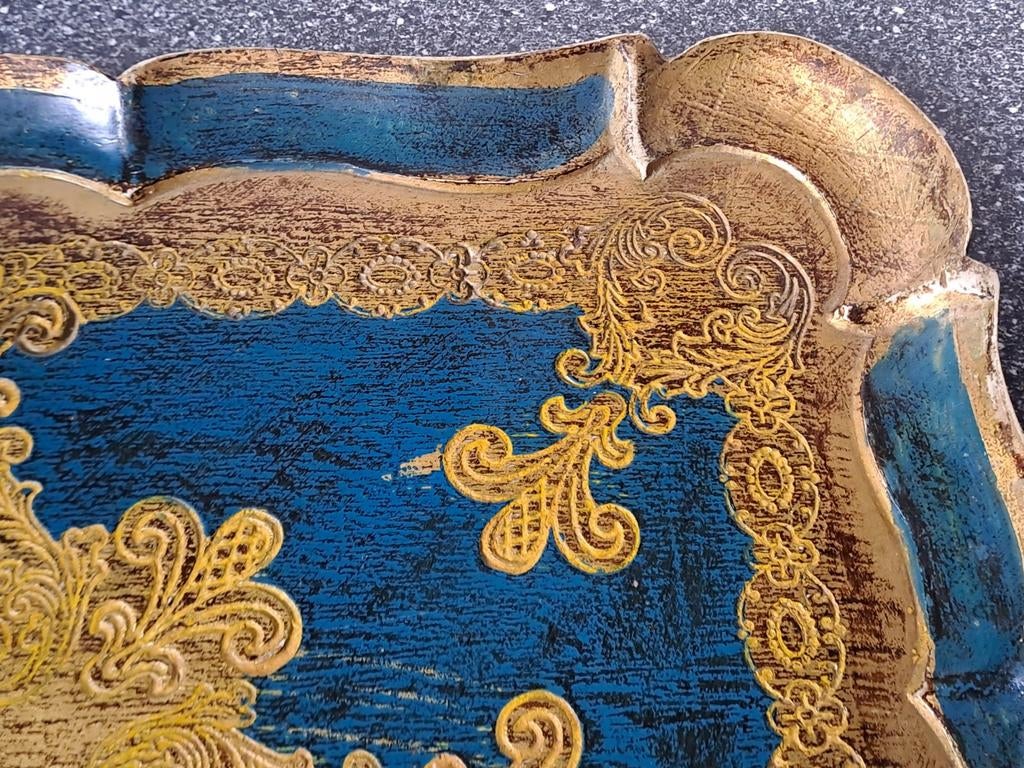 Venetiaans vintage dienblad blauw goud., Ophalen of Verzenden