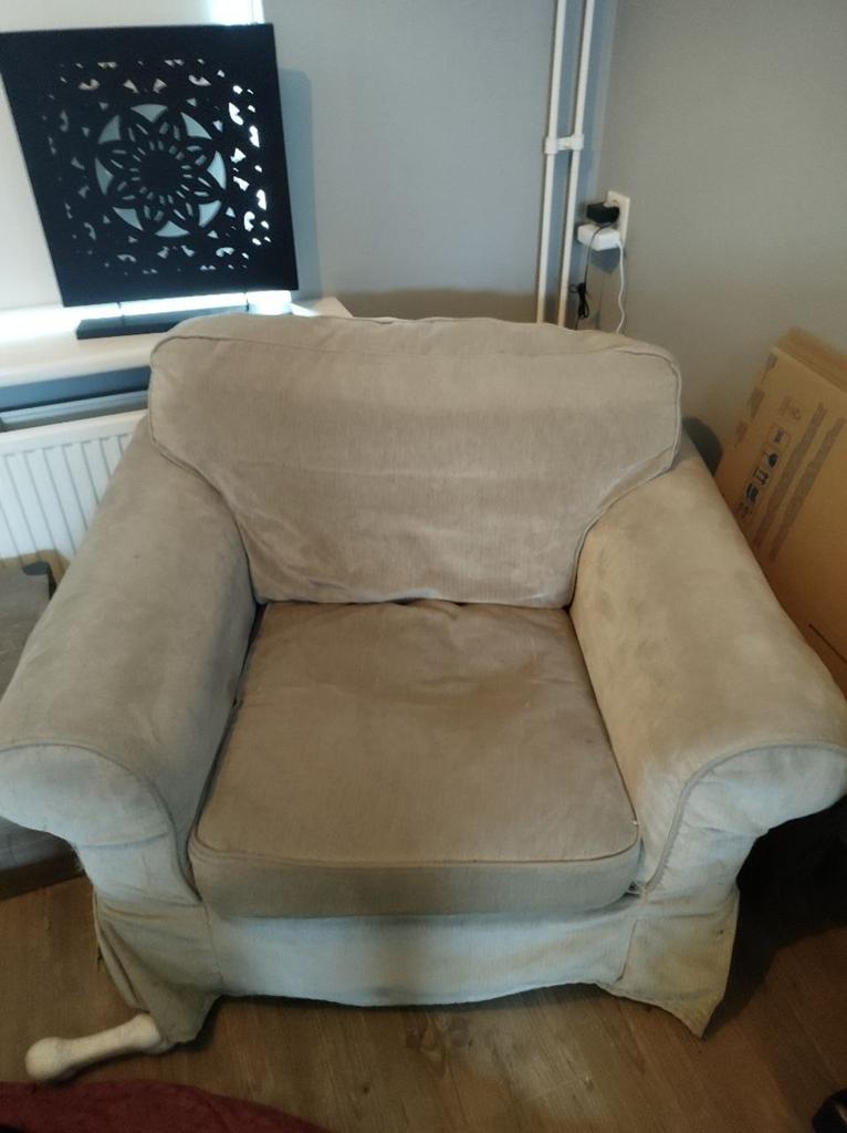 Ikea Ektorp fauteuil. Beige hoes. Kan nog ronde mee!!, Huis en Inrichting, Fauteuils, Ophalen, Gebruikt, 75 tot 100 cm, 75 tot 100 cm