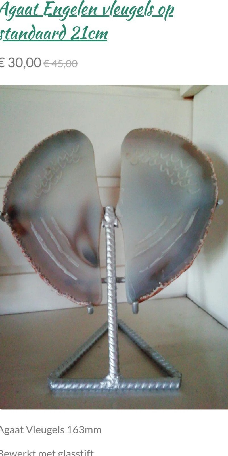 Agaat engel vleugels op standaard 21cm, Verzamelen, Mineralen en Fossielen, Ophalen of Verzenden, Mineraal