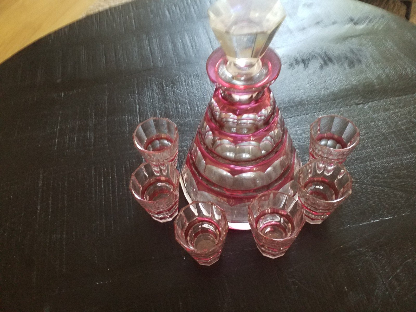 Val Saint Lambert Karaf met 6 Glaasjes - Robijnrood Kristal, Ophalen of Verzenden