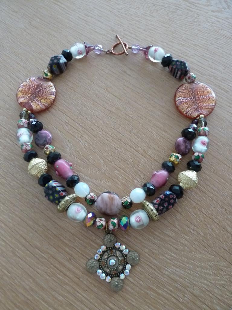 KETTING UNICA GLASKRALEN MURANO HANDGEMAAKT, Ophalen of Verzenden, Nieuw, Roze, Overige materialen