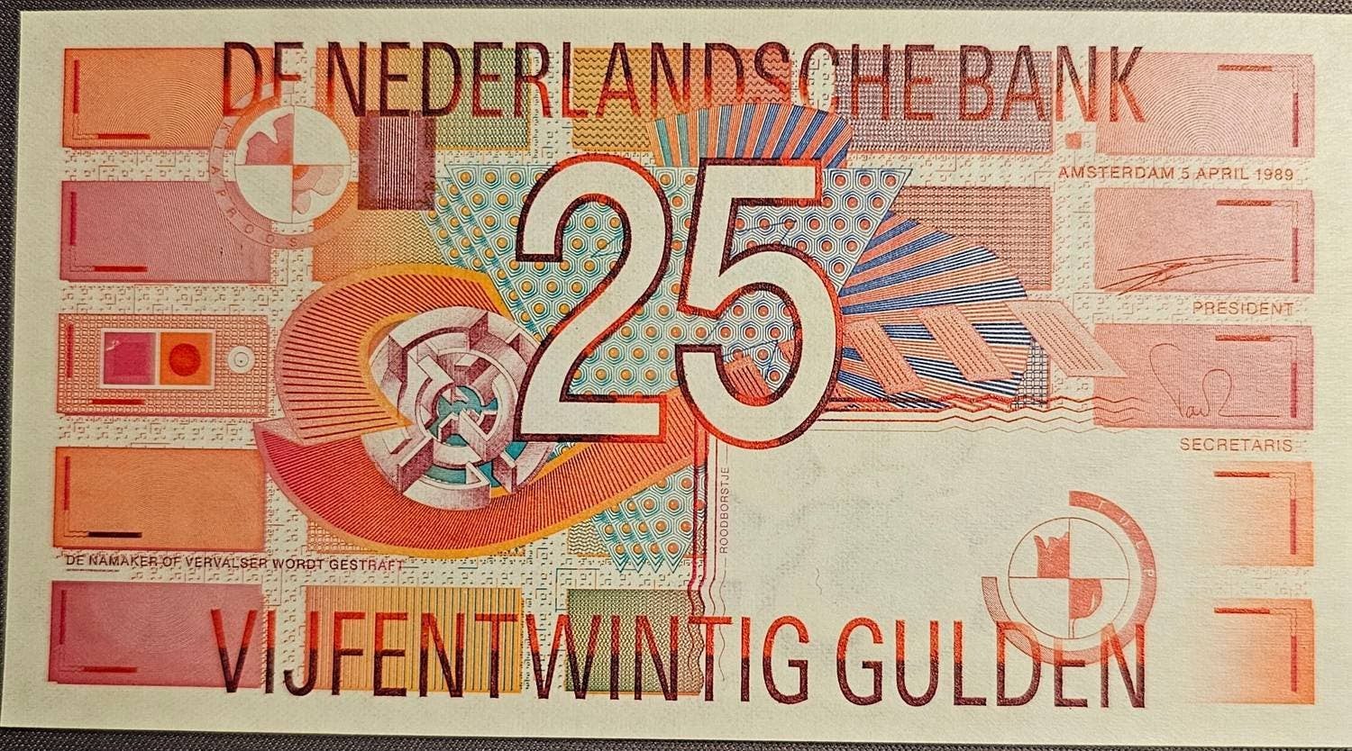 25 gulden geeltje origineel bankbiljet, Ophalen