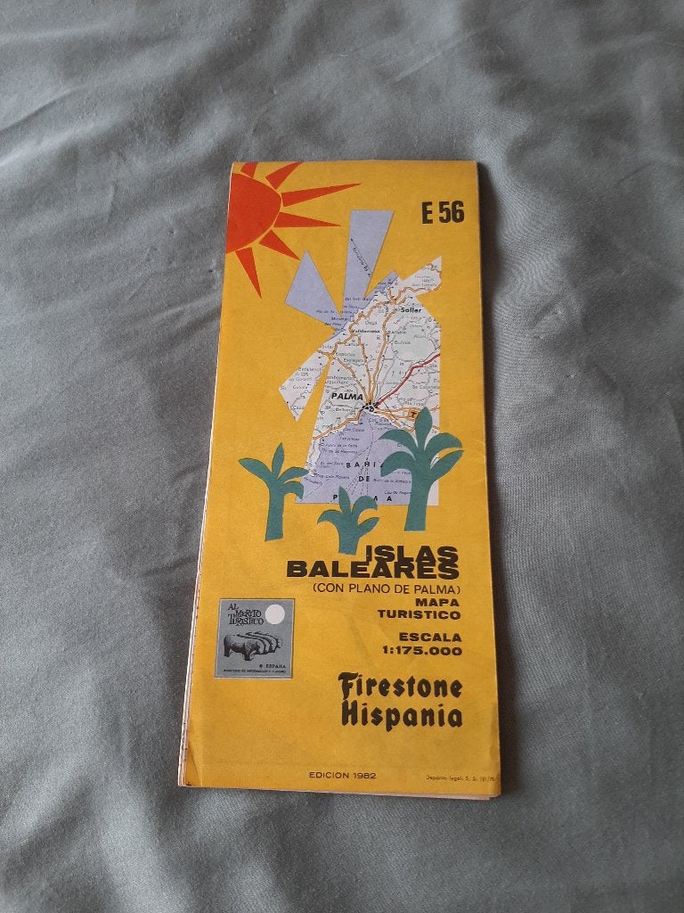 vintage plattegrond Balearen en Palma de Mallorca 1982, Firestone, Spanje, Ophalen of Verzenden, 1800 tot 2000