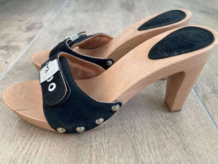 NIEUW!! Hoge zwarte suède leren kleppers Scholl mt38, Scholl, Zwart, Nieuw, Sandalen of Muiltjes