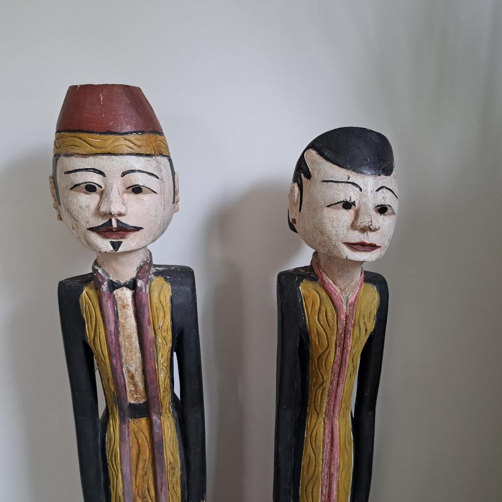 2 x oude mooie bruidsbeelden uit Java-Bali of Indonesisch, Overige onderwerpen, Houtsnijwerk, Handgemaakt, Hout