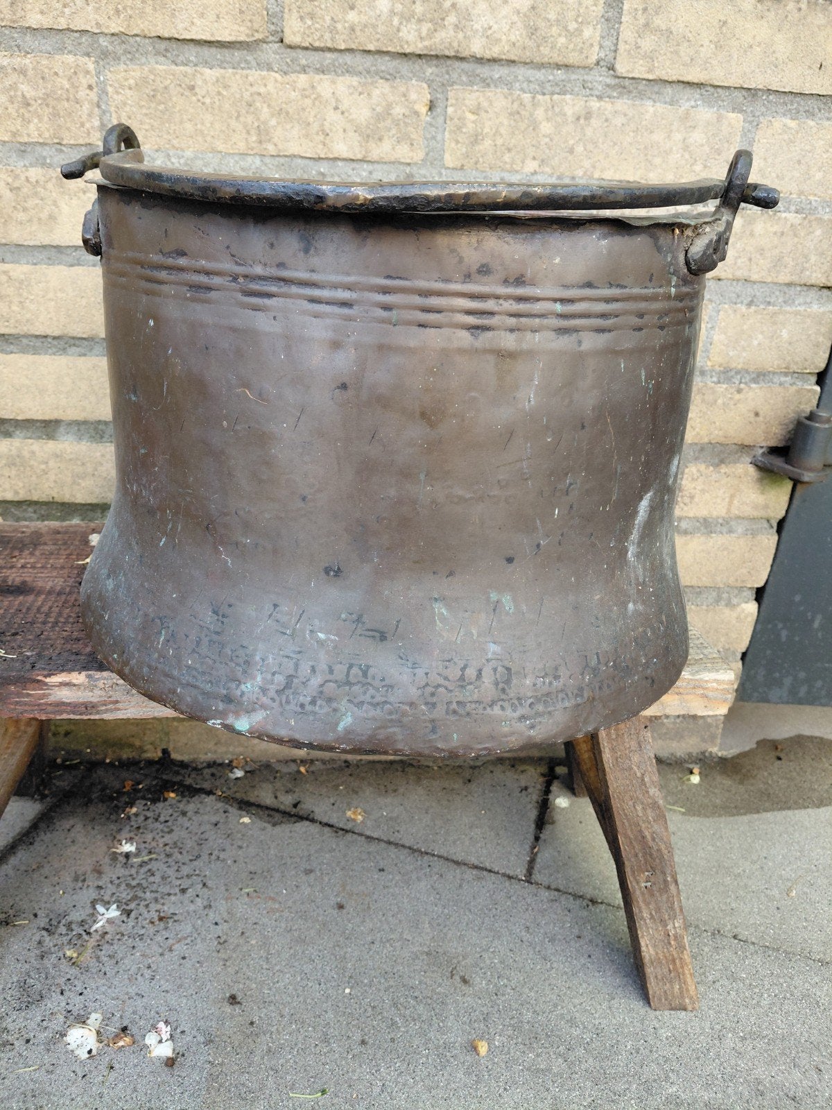 Antieke koperen pot met handvat - 26x33 cm, Ophalen of Verzenden, Koper