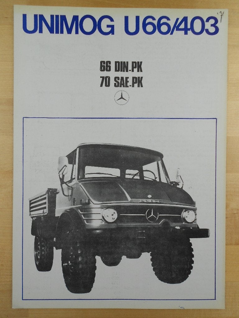 Mercedes Unimog U66 403 1971 Brochure U403, Zo goed als nieuw, Unimog, Mercedes, Ophalen of Verzenden