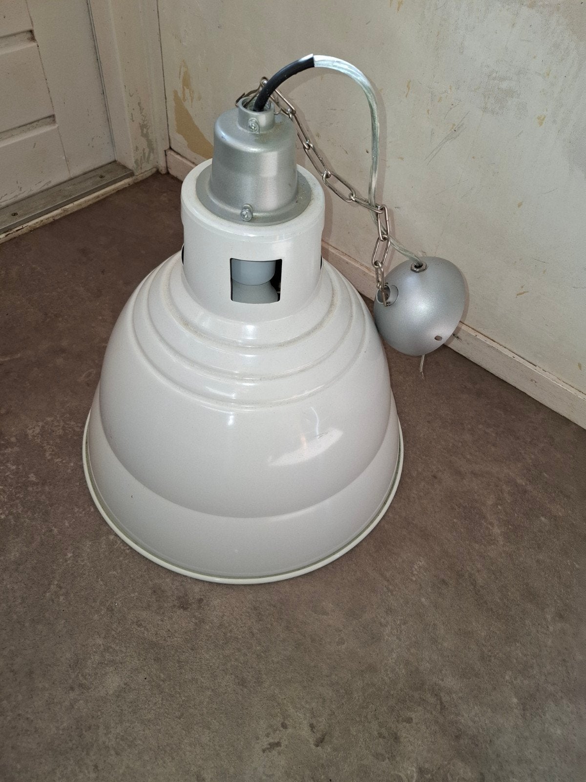 Industriële hanglamp wit - Vintage fabriekslamp, Gebruikt, E27 (groot), Ophalen of Verzenden, Industrieel, Vintage