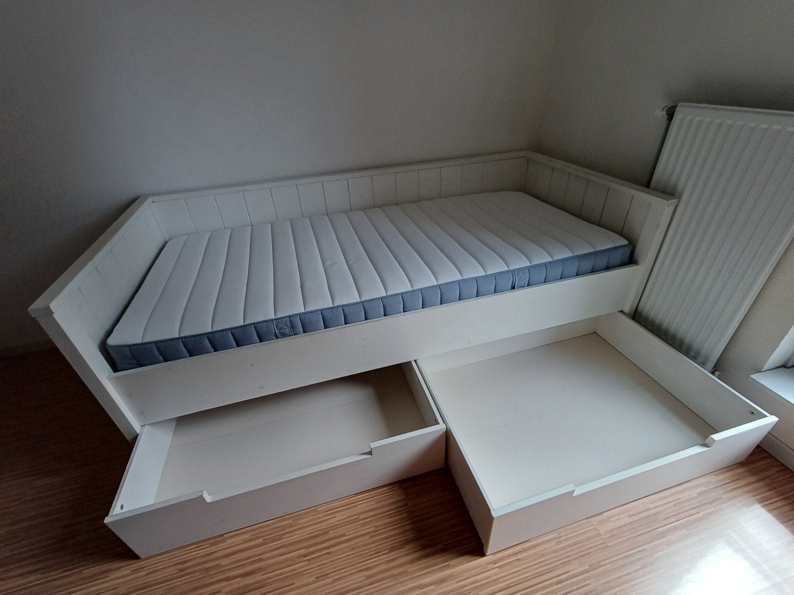 VT Wonen / Woood Kajuitbed met lades en matras 90x200 cm, Ophalen, 90 cm, Eenpersoons, Wit