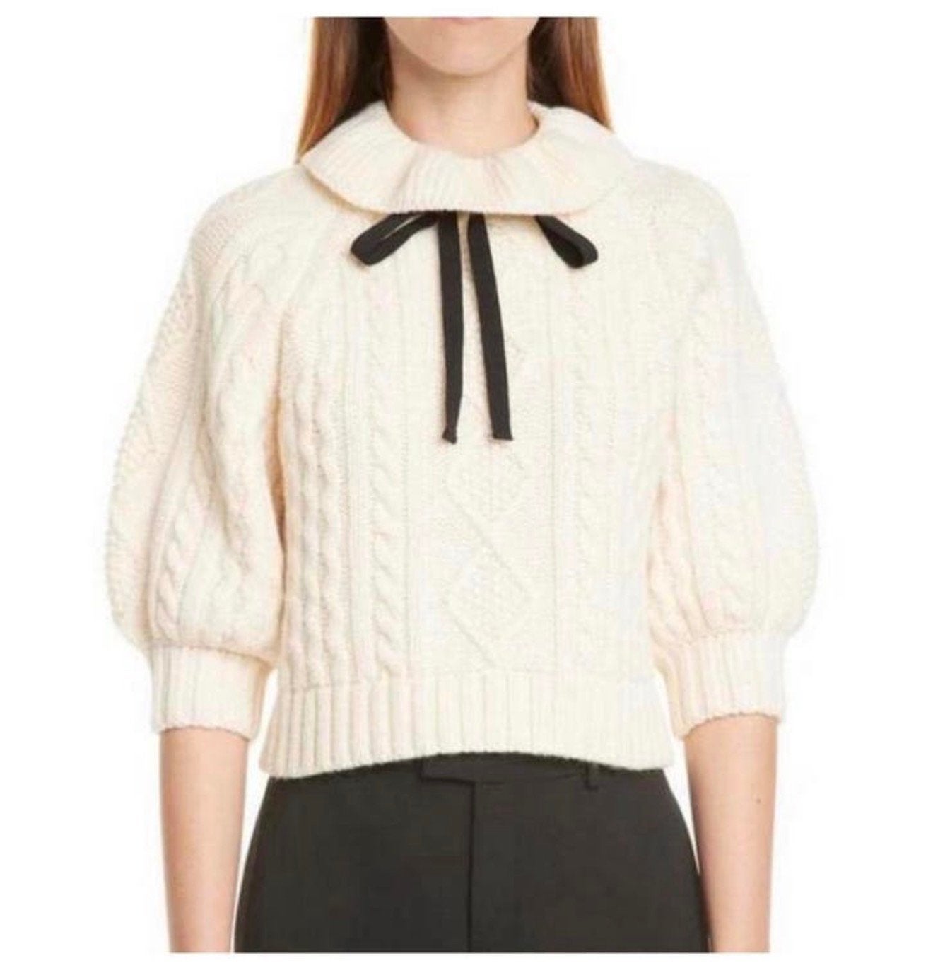 Red Valentino Zeldzame korte Kabeltrui XS Pierrotkraag strik, Wit, Ophalen of Verzenden, Zo goed als nieuw, H