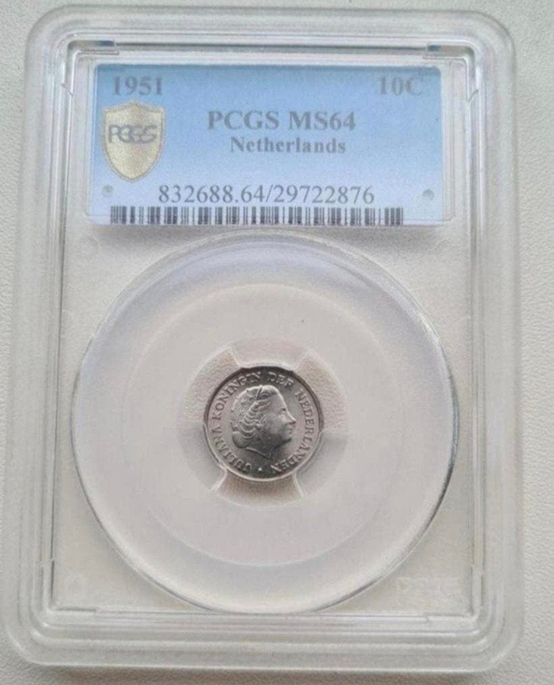 10 cent 1951 PCGS MS64 TOPPOP, Ophalen of Verzenden, Koningin Juliana, 10 cent, Losse munt