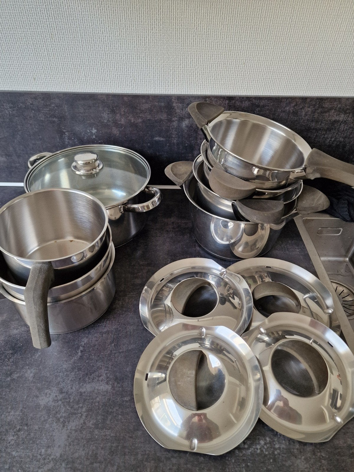 BK Q-linair Pannenset met deksels en steelpannen, Ophalen, Gebruikt, BK, Pannenset