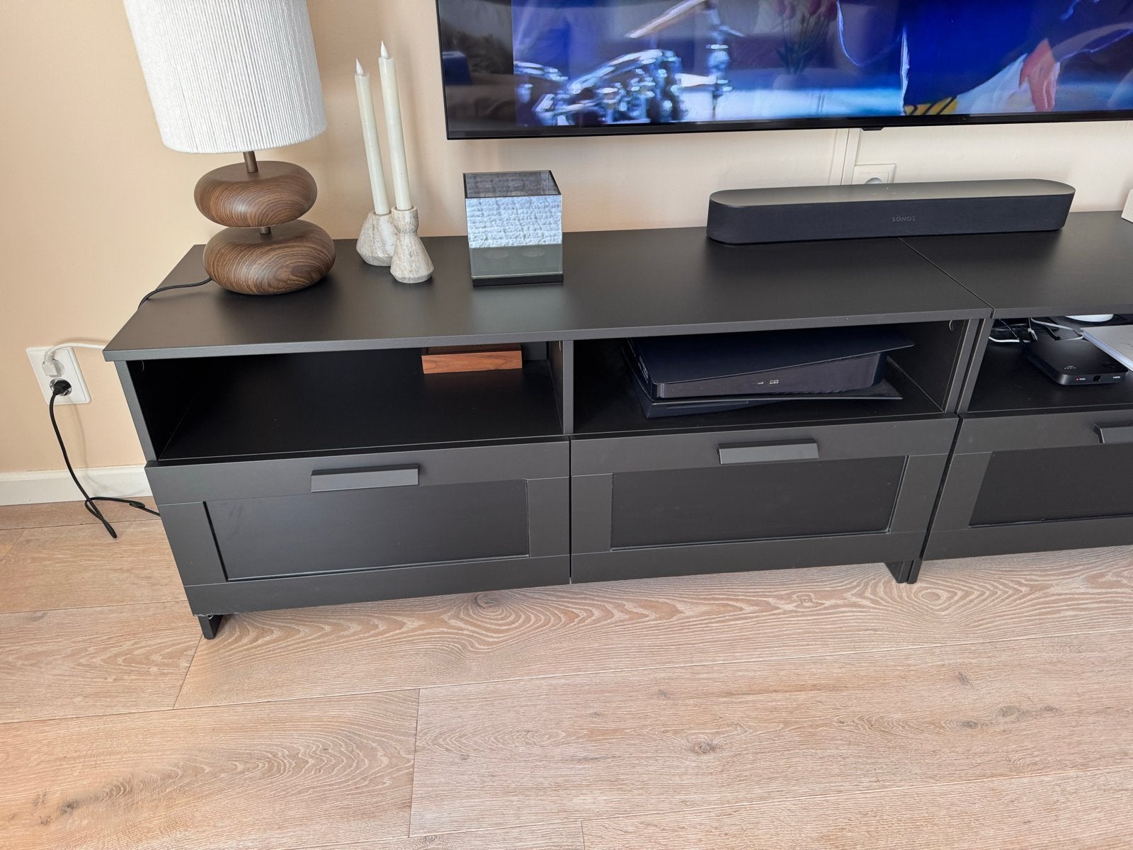 2x IKEA Brimnes TV-meubel zwart (120cm), Ophalen, 100 tot 150 cm, Glas, Zo goed als nieuw